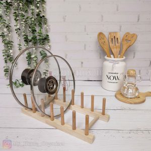 استند درب قابلمه و بشقاب چوبی بامبو